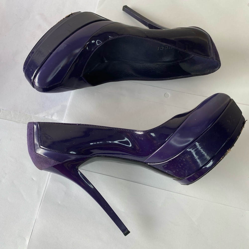 GUCCI Purple Patent & Leather Platform Pumps Suede Heel Size 38.5 US 8.5 - Picture 4 of 15